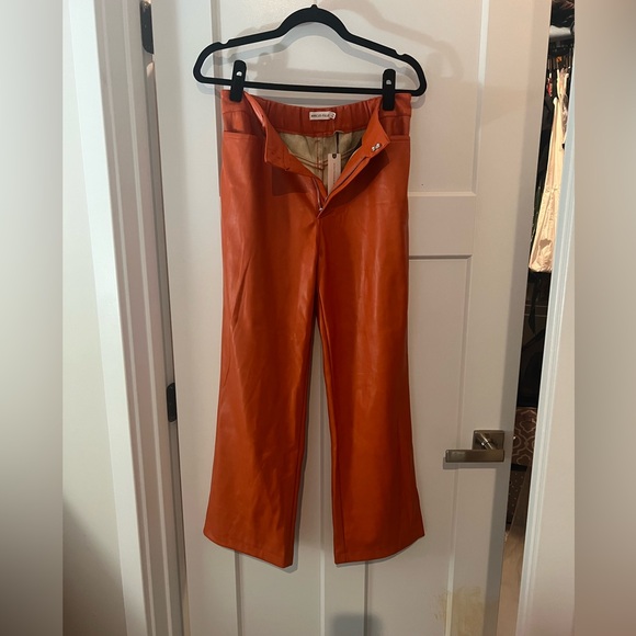 NWT Anthropologie Avec Les Filles Orange Faux Leather Cropped Wide-Leg Pants - Picture 3 of 6